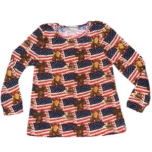 VTG Seventh Avenue Womens L Long Sleeve Top American Flag Cowgirl Rodeo Western